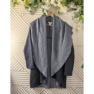 Barneys Cardigan Grey Rapu Fleece Plush Open Cascade Contrast Collar Sweater M